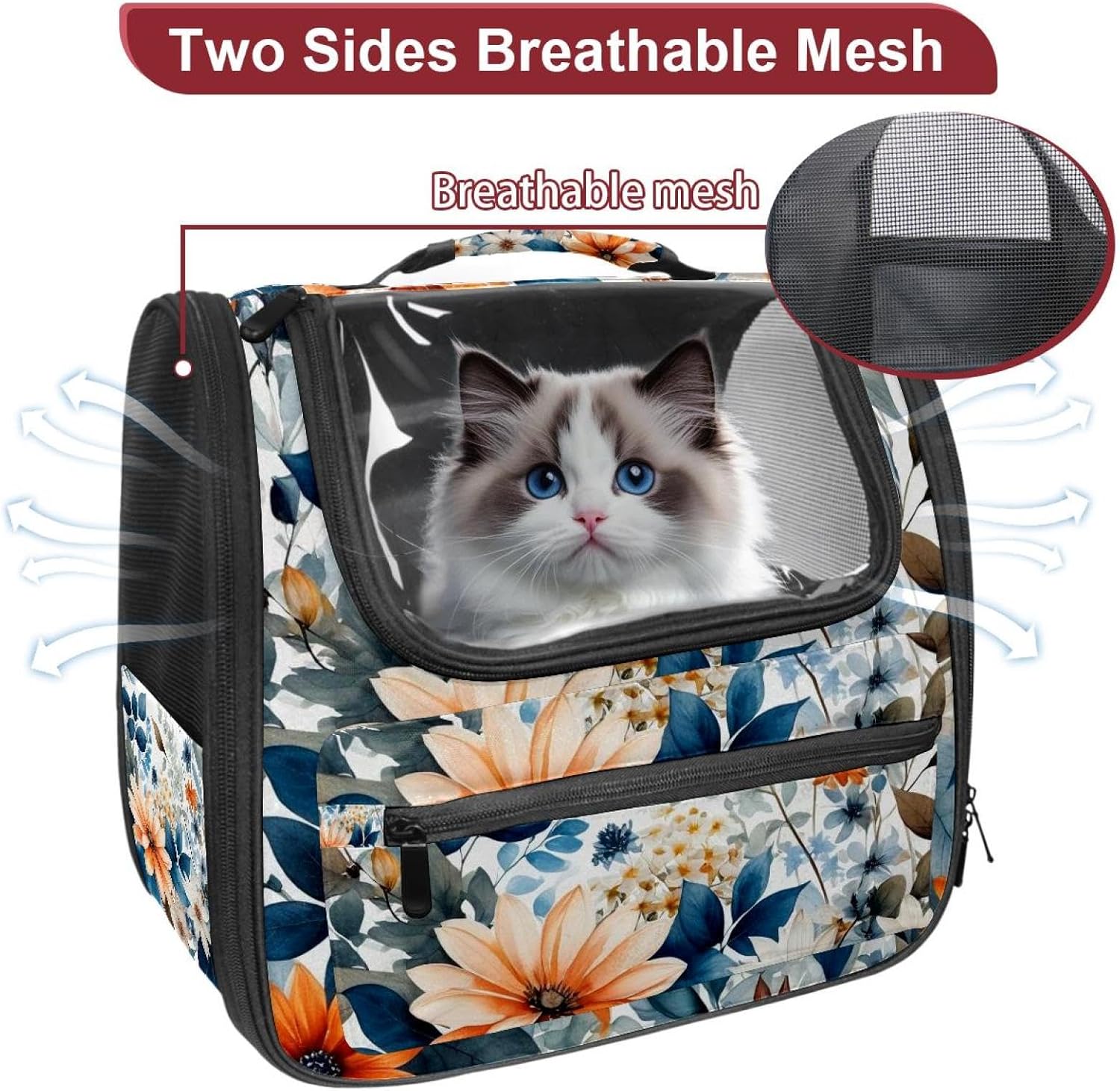 Flowers and Green Leaves Pet Carrier Airline Approved Soft Sided Portable Cozy Travel Pet Bag, Car Seat Safe Carrier for Cats and Dogs