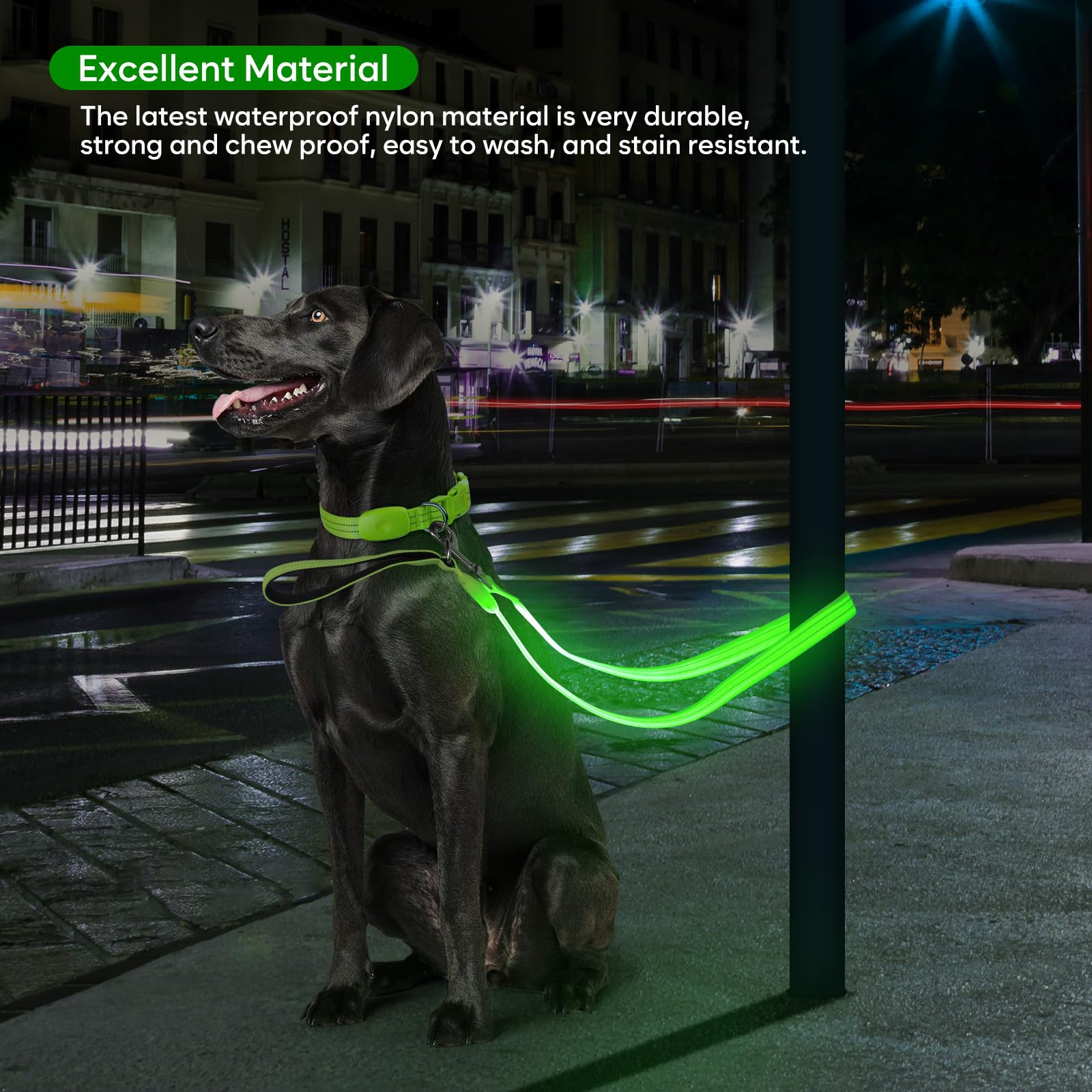 Guinzaglio per cani a LED, illuminato, 1,2 m, completamente illuminato, ricaricabile tramite USB, impermeabile, in nylon, riflettente, con manico imbottito, per cani che camminano notturnamente, si