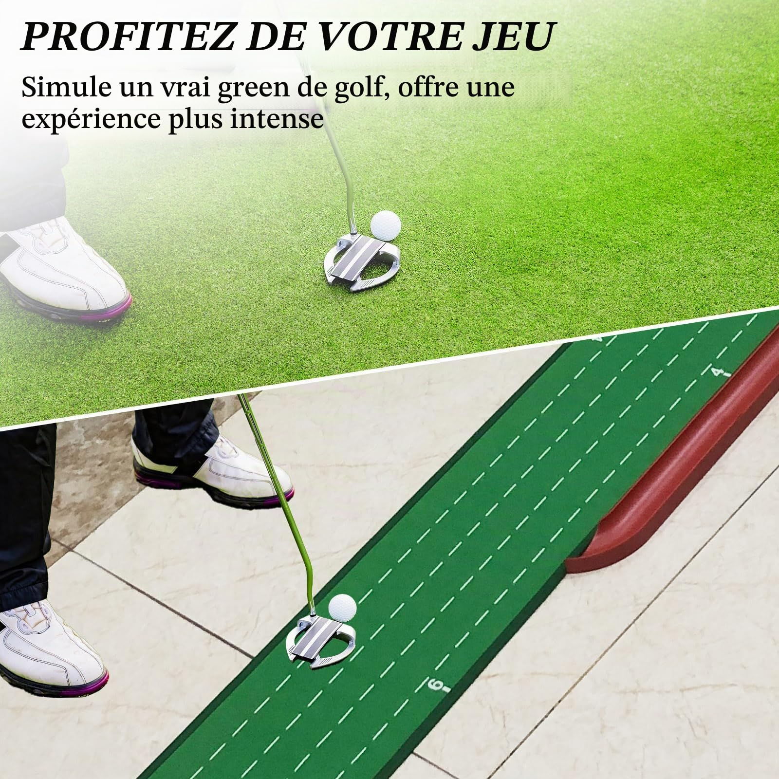 CRESTGOLF Tapis de Putting avec Retour Automatique de Balle, Putting Mat pour l'entraînement de Golf intérieur/extérieur Cadeau de Golf pour Les Hommes