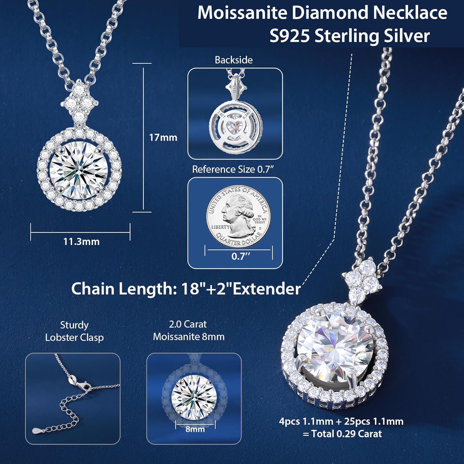Moissanite Necklace for Women, 1-2CT S925 Sterling Silver Moissanite Pendant, 18K Gold Plated Halo White Gold Necklace- 18"+ 2" Extender Chain- Birthday Valentines Day Gifts for Her Women Wife Mom - Image 6