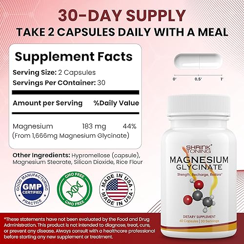 Miniatura 6 de Shrink Glicinato de magnesio 1666 mg  Suplemento de magnesio de alta absorción  Apoya la función muscular  60 cápsulas