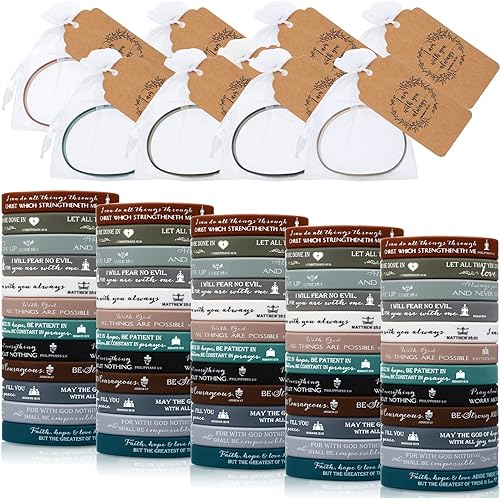 Jutom Juego de 60 pulseras cristianas de silicona con versículos de la Biblia, pulseras cristianas para hombres y mujeres con etiquetas religiosas