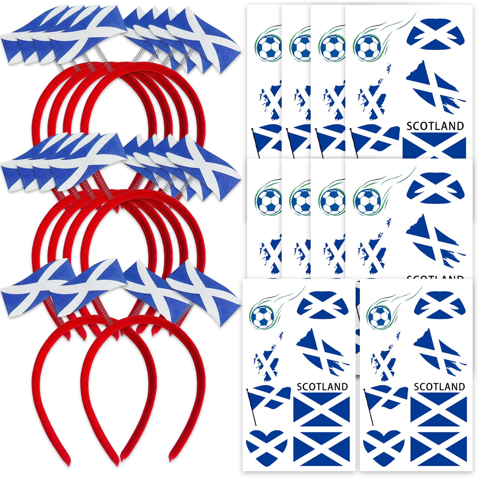 Jidkhfk 20PCS World Cup Football 2026 Scotland Flag Headbands for Soccer Fans with Scotland Temporary Tattoos Stickers World Cup Soccer Headband Stickers Set for Sports Events Party Decorations