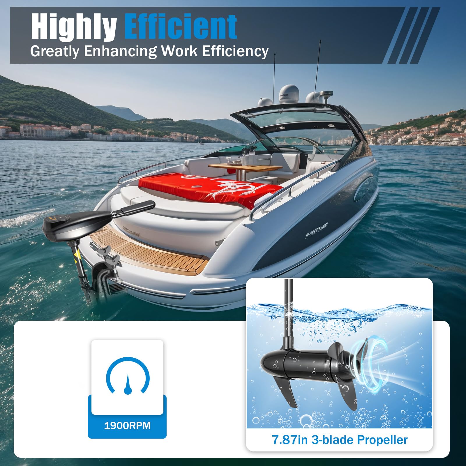 Aussenborder Elektromotor, 12V Elektromotor Boot, 626W Schlauchboot Mit Motor, 5V- & 3R-Gänge, 36kg Schubkraft der Außenborder, Schlauchboot Motor für Schlauchboot & Fischerboot (Silber)