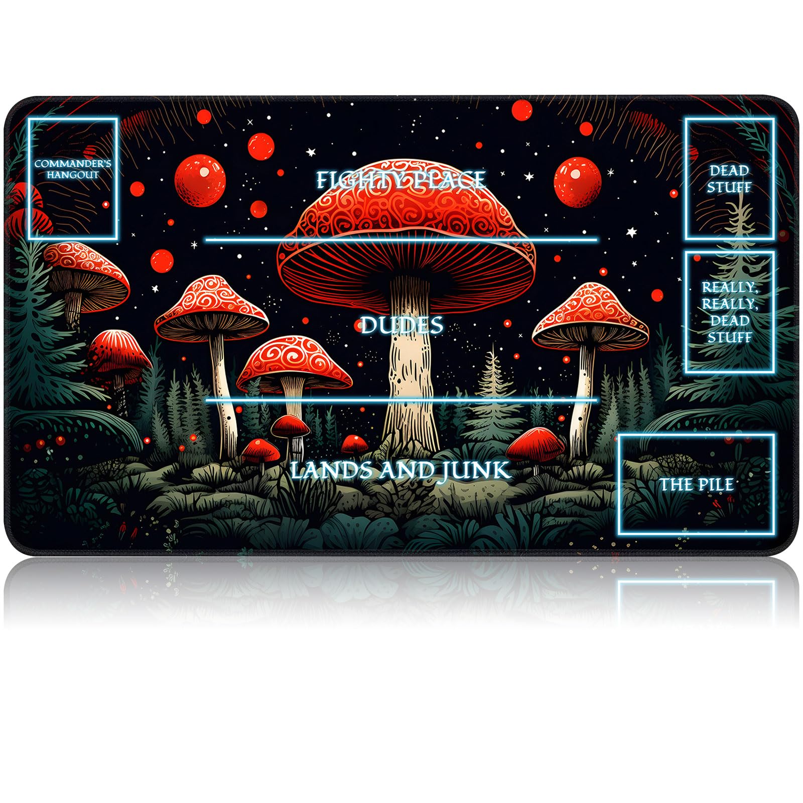 for MTG Game Playmat, for Magic TCG Rubber Play mat,Tabletop Card Playmats with Smooth Surface,Trading Card Inked Game Mat with White Zones,Battle Game,Forest Red Musnroom