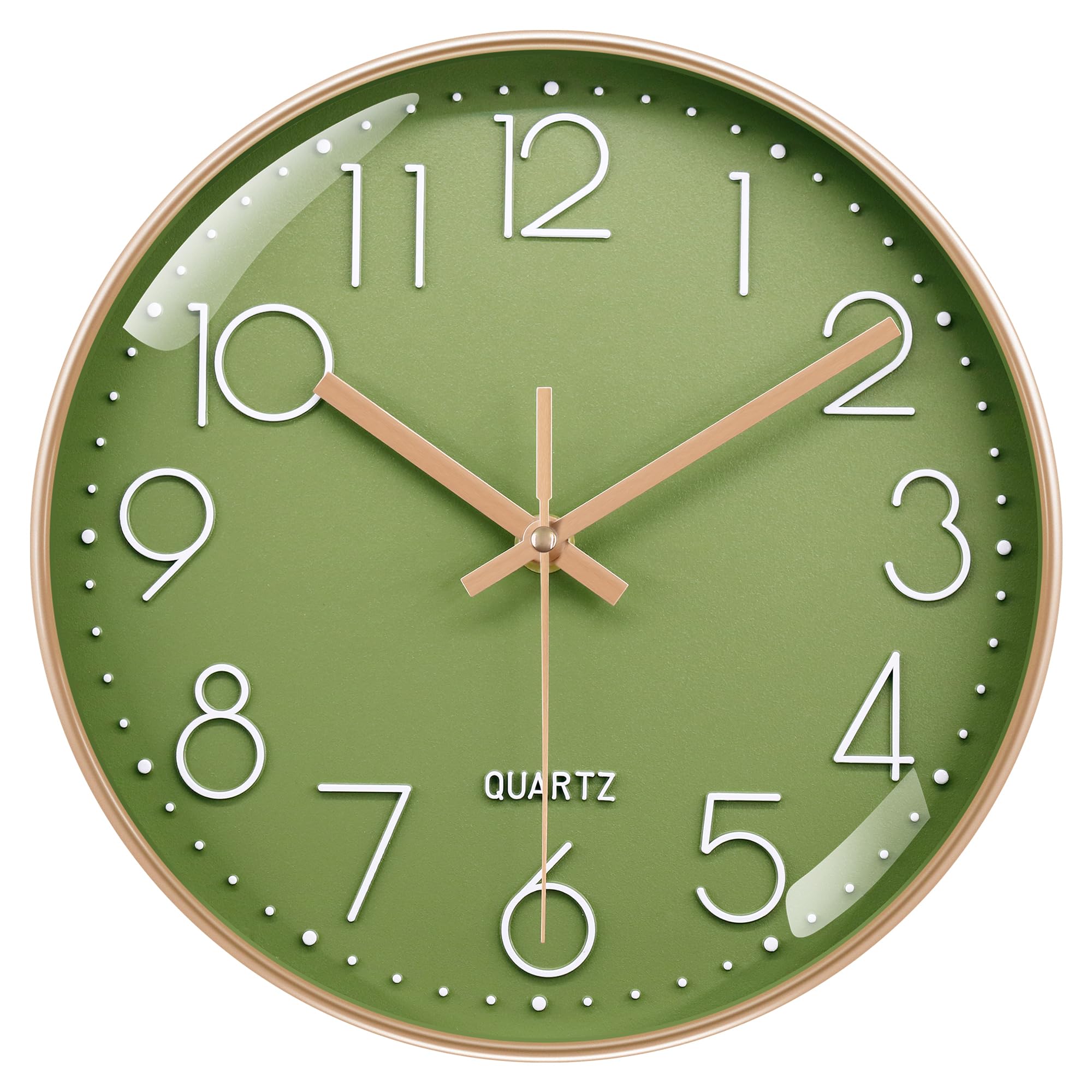 VIKMARI 8 Inch 3D Numerals Wall Clock Silent Non Ticking Modern Olive Green Clocks, Decor for Kitchen Living Room Bedroom Bathroom Office
