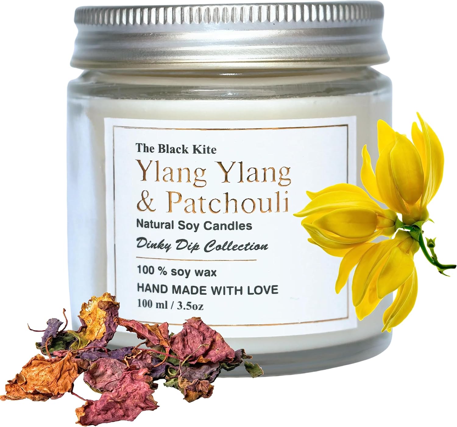 The Black Kite Scented Candles, Ylang Ylang & Patchouli, Aroma Up to 25 Hours, 100gm, Aromatherapy Candles for Home Decor, Soy Candle Wax, Best Scented Candles Gift Set, Soy Wax Candles