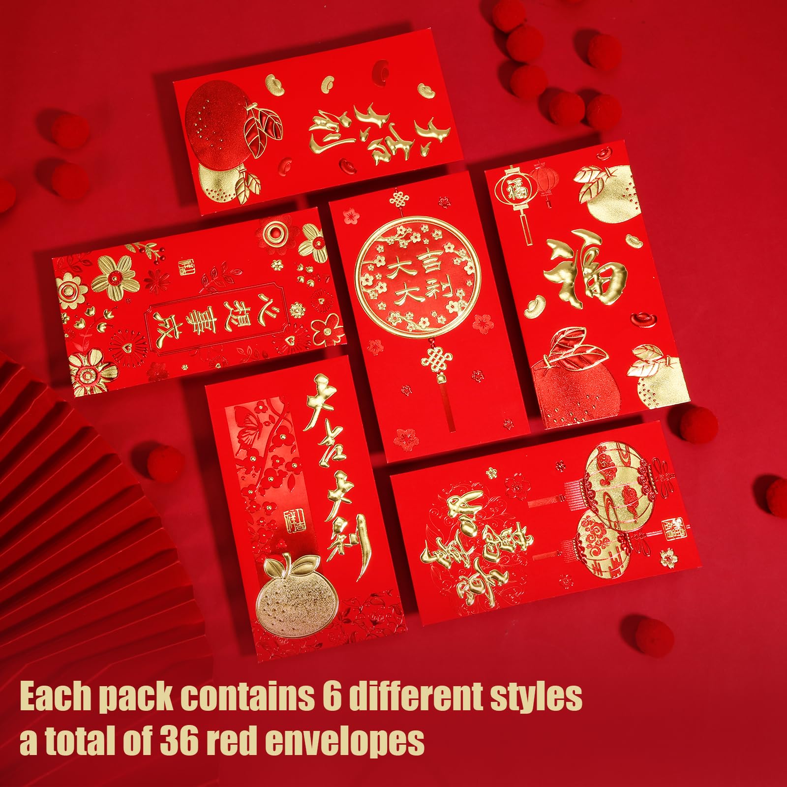 24 PCS Chinese New Year Red Envelopes 2025 – 6.7x3.5 Inch Hong Bao With Blessing Characters, For Spring Festival, Birthdays, Weddings - View #3