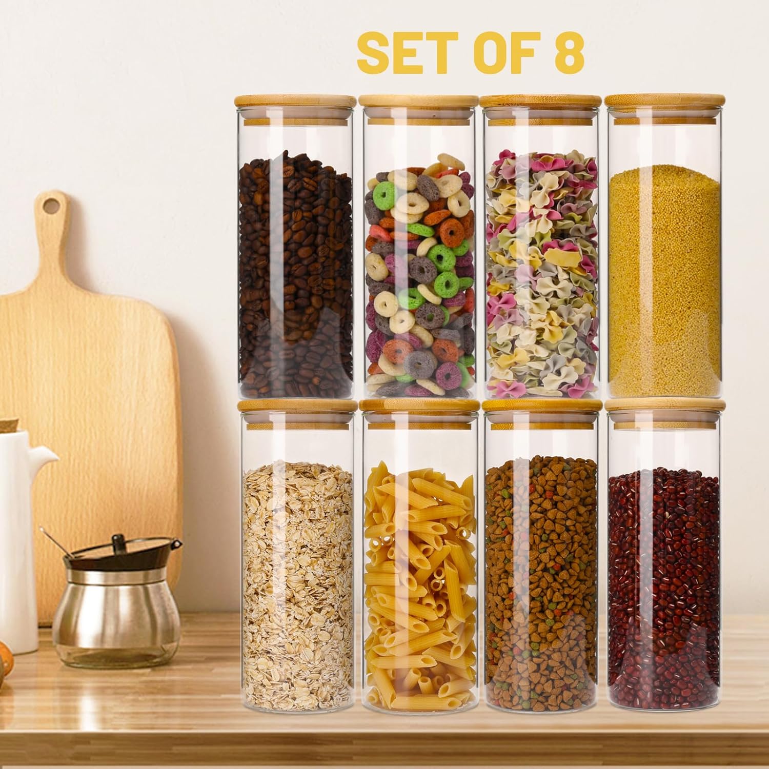 Dokaworld Recipientes De Vidrio Para Almacenamiento De Alimentos Con Tapas De Acacia, Juego De Recipientes De Vidrio Ambar Para Preparacion De