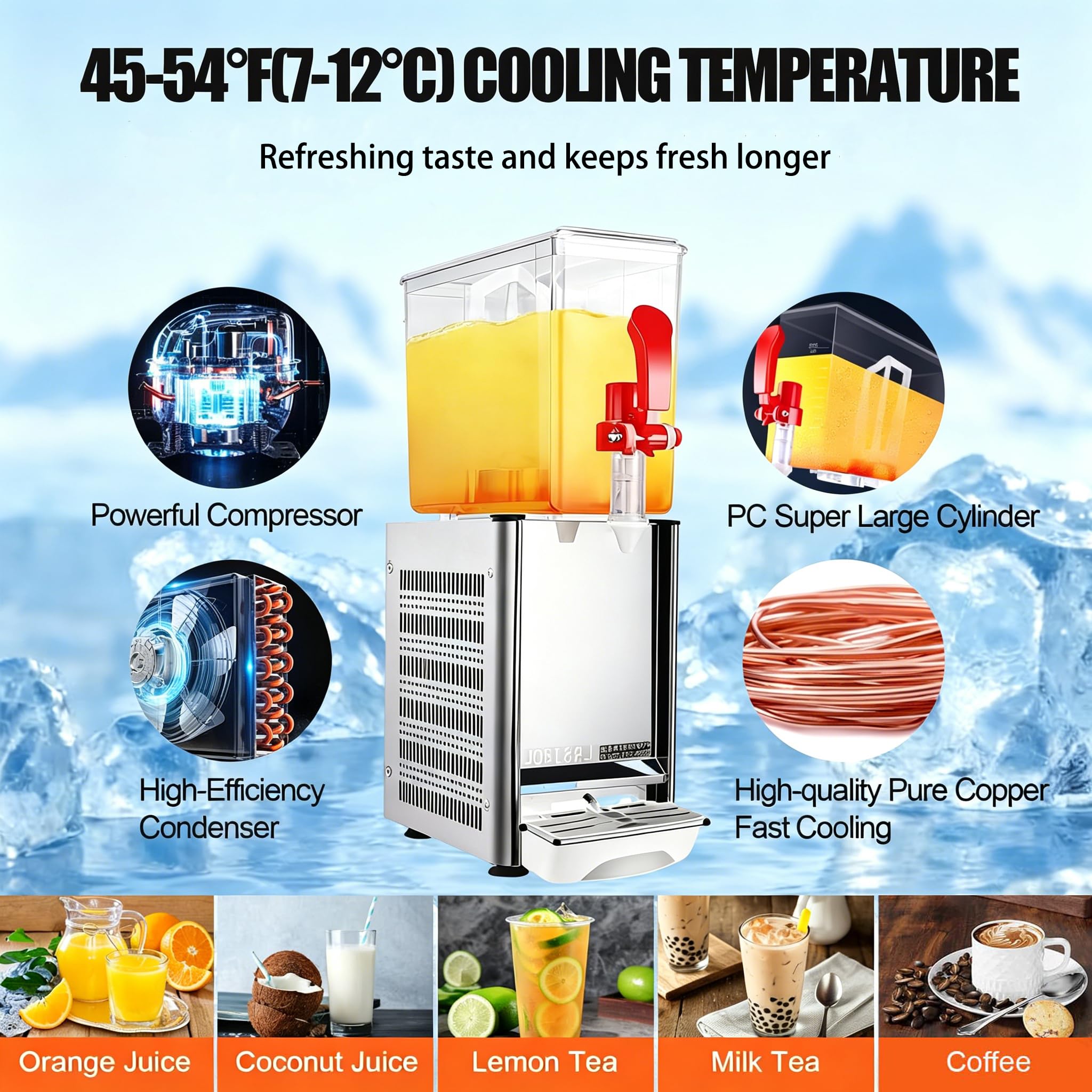 Dispensador de refrescos Industrial de 10L/20L, Máquina de zumos Profesional con agitación, Enfriador para hostelería, Equipamiento para Buffet y hoteles, Mejor dispensador