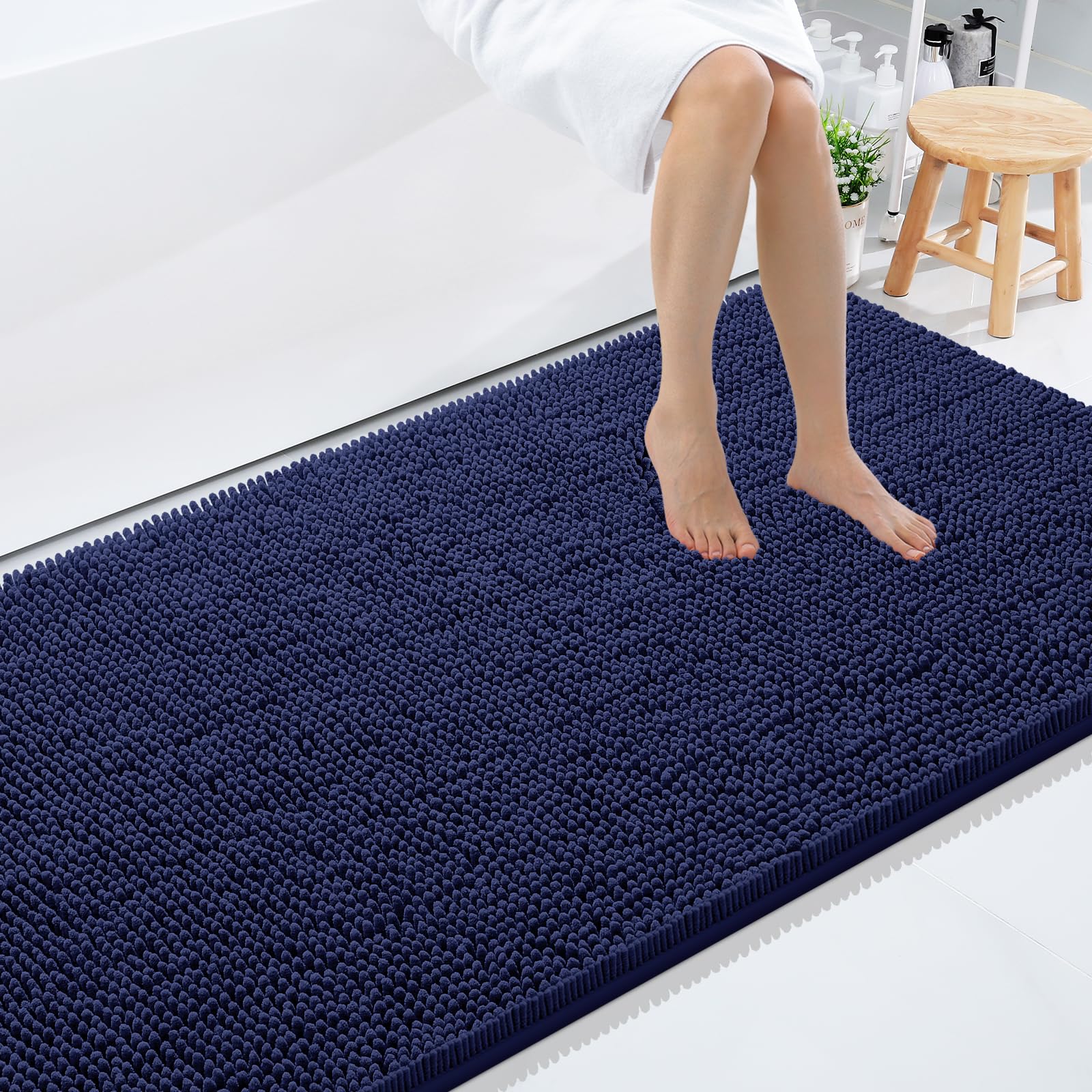 Smiry Luxury Chenille Bathroom Rugs 59x35, Extra Soft and Absorbent Shaggy Bath Mat, Machine Washable, Non-Slip Plush Carpet Runner for Tub, Shower,