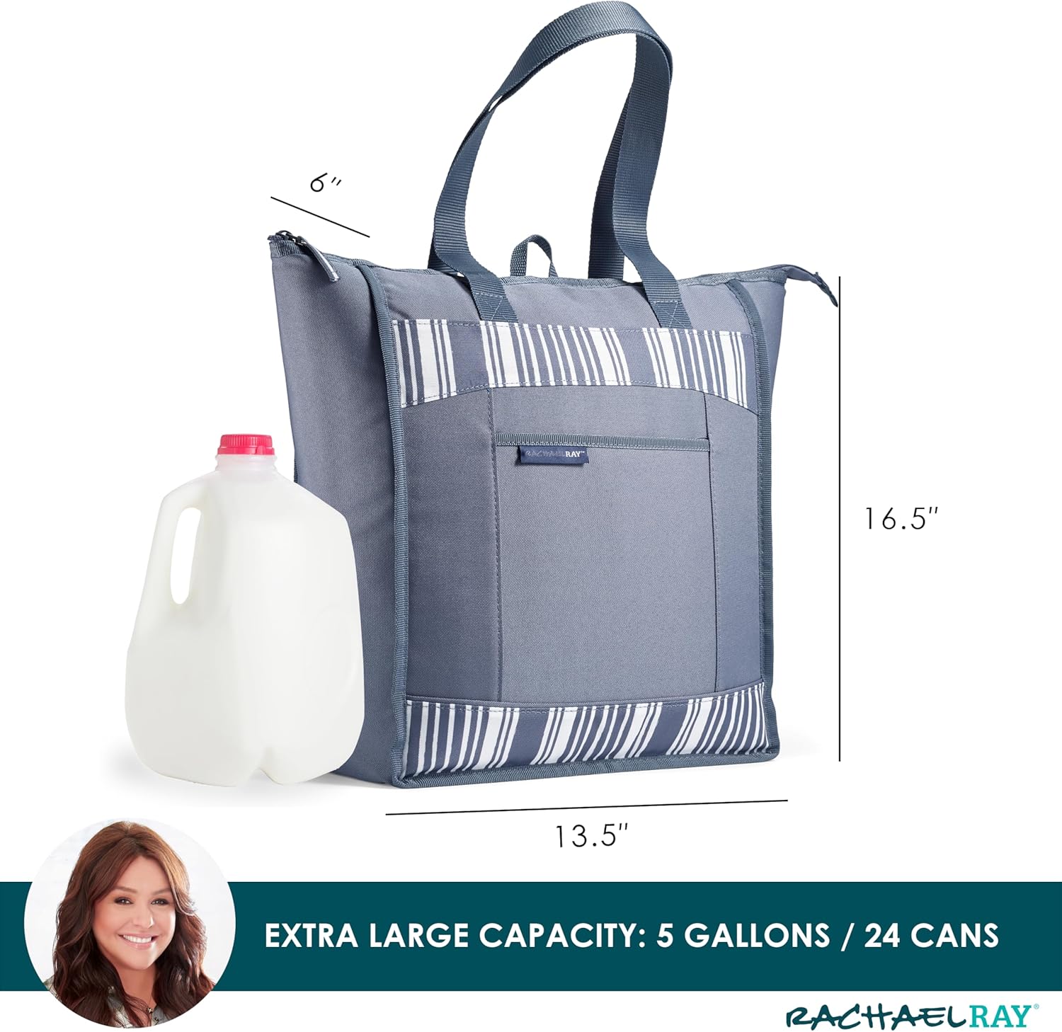 Rachael Ray Chillout Soft Cooler Bag, Large Reusable Insulated Grocery Bag with Zippered Top, Travel Tote for Hot or Cold Food, Grocery Tote Bag