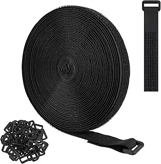 Fuguan 41Ft X 0.8in Cable Ties, Black Cable Straps with 60 Buckles, Cable Ties Reusable Cinch Strap Fastener, Nylon Hook and Loop Straps Cord Ties for Wire Management, Cord Organizer 12.5m