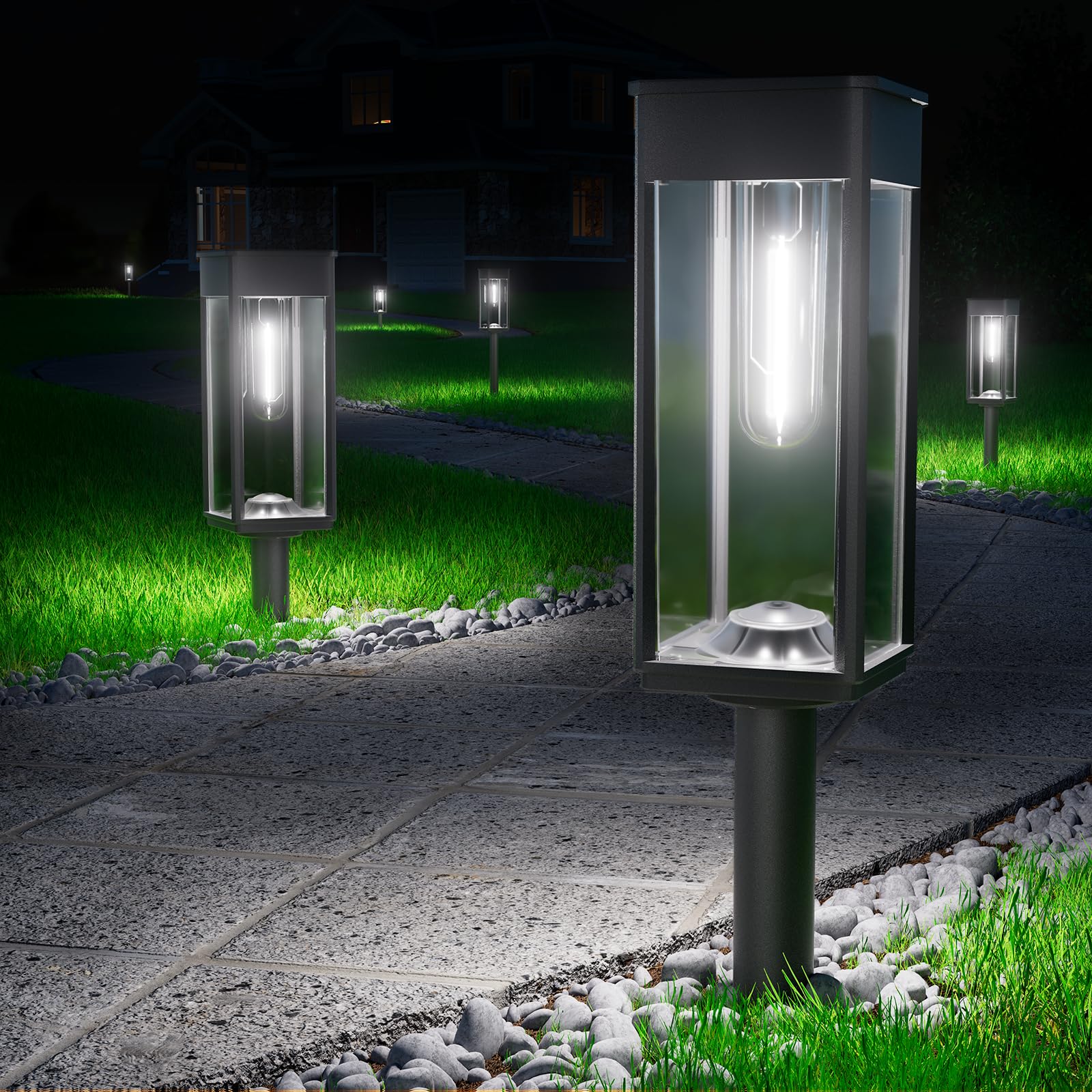 BITPOTT Luci solari per vialetti esterni, luci solari luminose per esterni, impermeabili, IP65, confezione da 2 luci da giardino con accensione e spegnimento automatici, luci paesaggistiche per