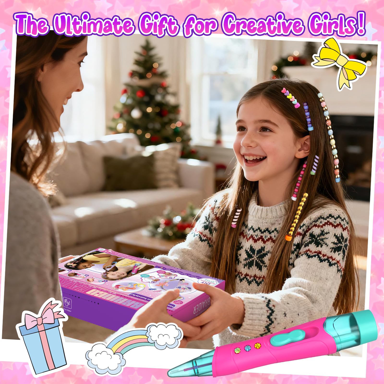 Fozcmisw Regalo Bambine 5 6 7 8 9 Anni – Set Accessori per Capelli Bambine con Macchina per Intrecciare Capelli, Perline per Capelli Fai da Te e Aiuto per Trecce, Cerchietto Unicorno e Fermagli per