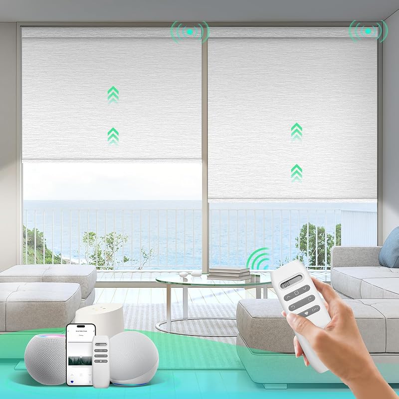 Motorized Blinds with Remote, Blackout Smart Roller Shades | Rechargeable Automatic Blinds for Home & Office, Remote/APP/Voice/Timer Control, Works with Alexa Google HomeKit, Custom Size