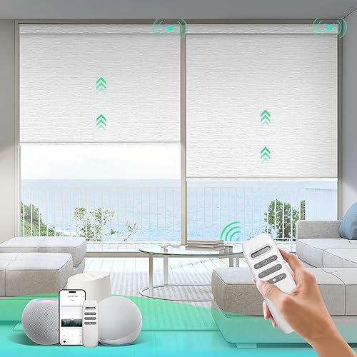 Motorized Blinds with Remote, 100% Blackout Smart Blinds, Automatic Shades for Windows, Electric Window Coverings, Compatible with Alexa Google and Homekit (Light Chaser-Perla Bianca BO)