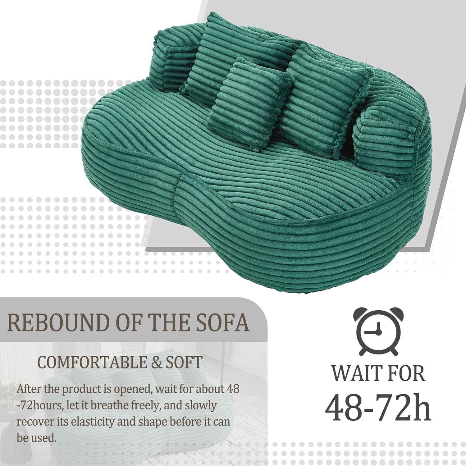 Bean Bag Chairs with 3 Pillows,64.17 Inch Bean Bag Chair with Fluffy Memory Foam,Corduroy Fabric Beanbag Loveseat Sofa Couch Lounger for Living Room Gaming,Reading,and Relaxation