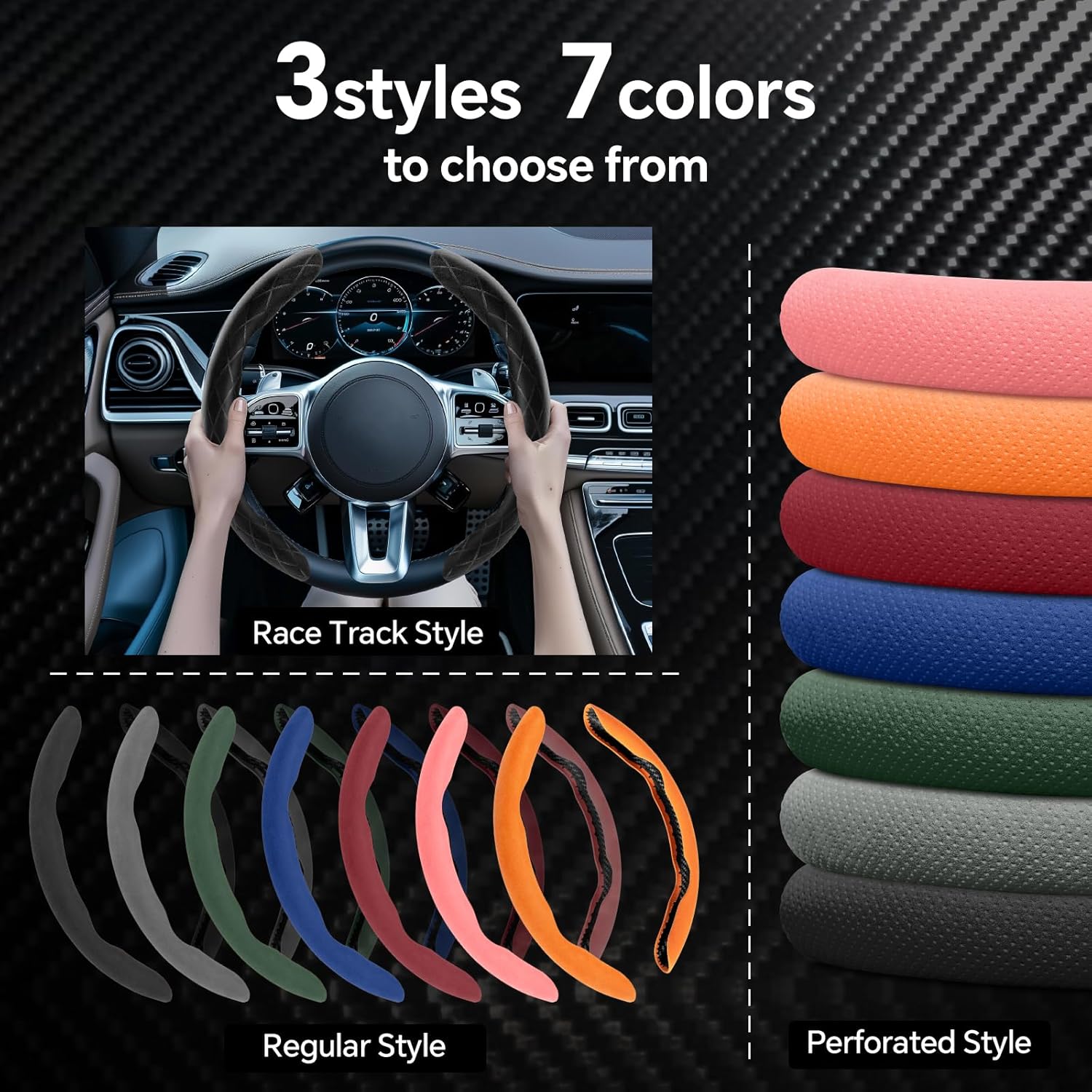 2 Piece Alcantara Steering Wheel Cover - Split Sport Design for D & O Shape Wheels, Soft Touch · Anti-Slip Grip · All Season Comfort · Durable Luxury Material for Performance Cars