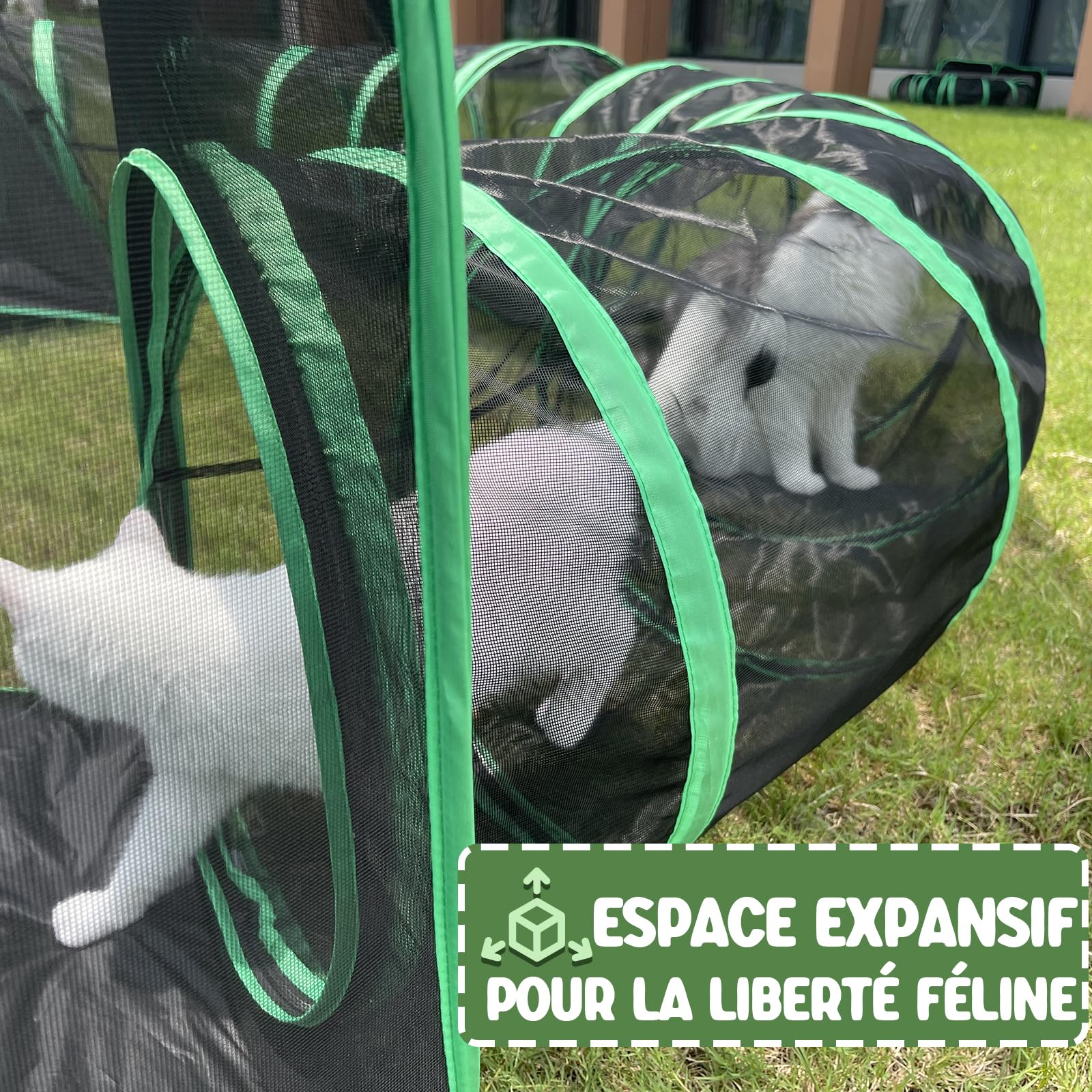 Pawtenda Aire de Jeu pour Chat 6 en 1 pour l'extérieur, enclos Portable, Cage de Jeu et Parc pour Animaux de Compagnie, avec 3 tentes et 3 Tunnels