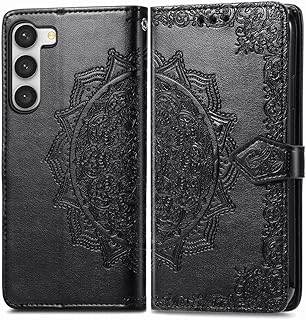 COTDINFOR Compatible with Samsung Galaxy S23 Plus Case Leather Wallet Flip Magnetic Closure Shockproof Protective Case with Card Slots and Stand Phone Case for Samsung Galaxy S23 Plus. Mandala Black