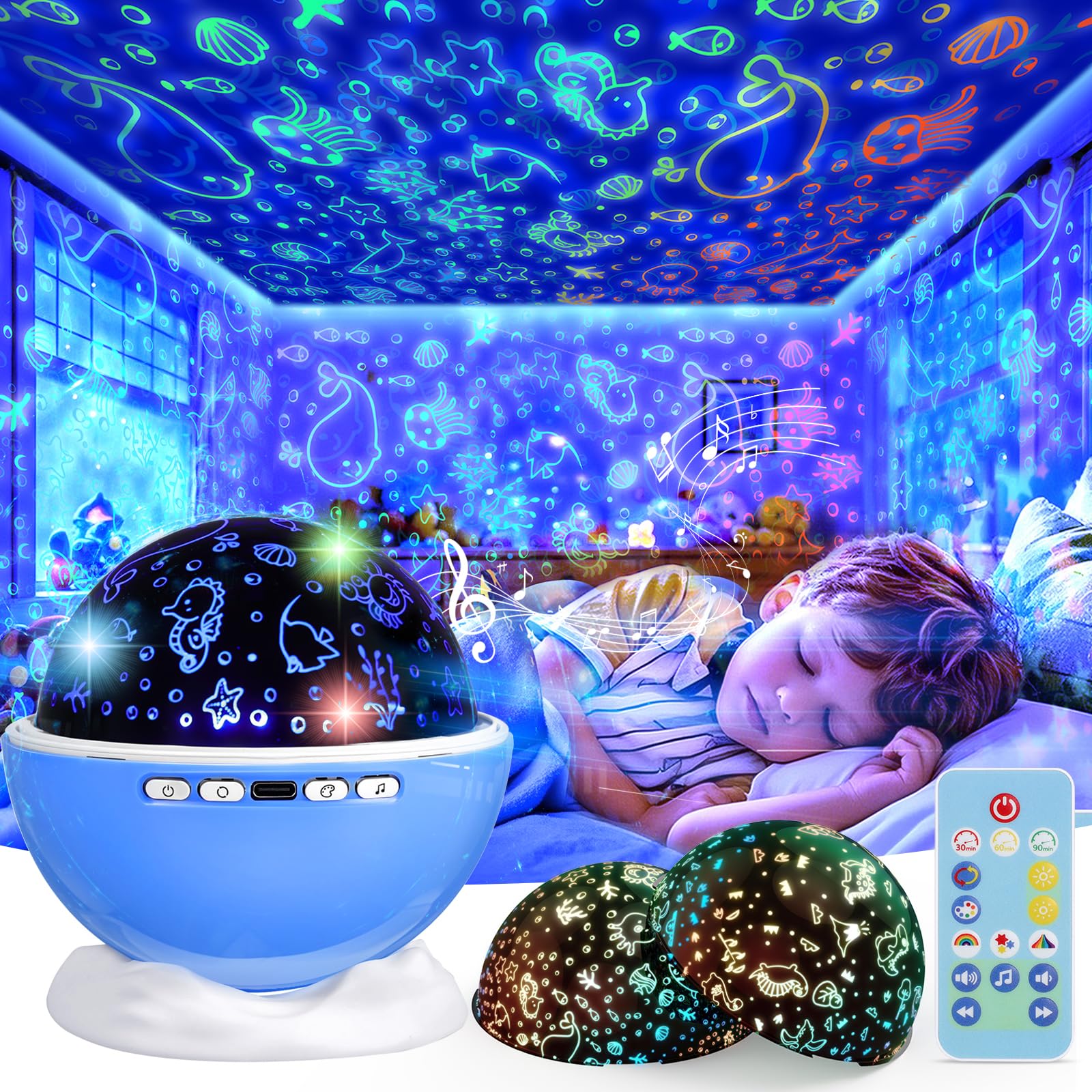 Night Light Projector, Night Light for Kids, Star Projector, 54 Light Color 360 Degree Rotation Kids Night light, Rechargeable Lamp for Bedroom, Light Projector Birthday Christmas Gifts for Boys Girls