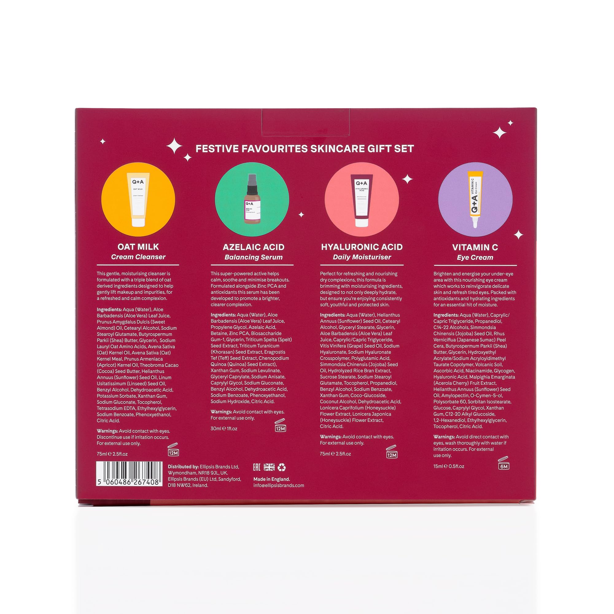 Q+A Festive Favourites Gift Set, containing a Hyaluronic Acid Moisturiser (75ml), an Oat Milk Cream Cleanser (75ml) - Image 4