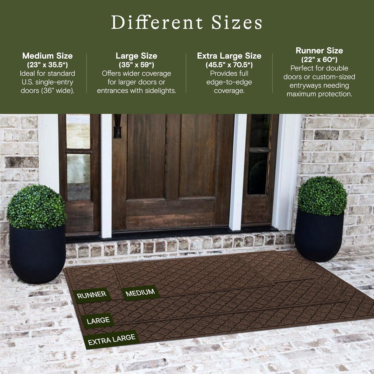 WaterHog Cordova Front Door Mat Indoor Outdoor Entrance, Absorbent All-Weather Doormat with Non-Slip Rubber Backing, Dirt & Moisture Trapper, Low Profile, Easy Clean, Made in USA, 23"x35.5" Dark Brown