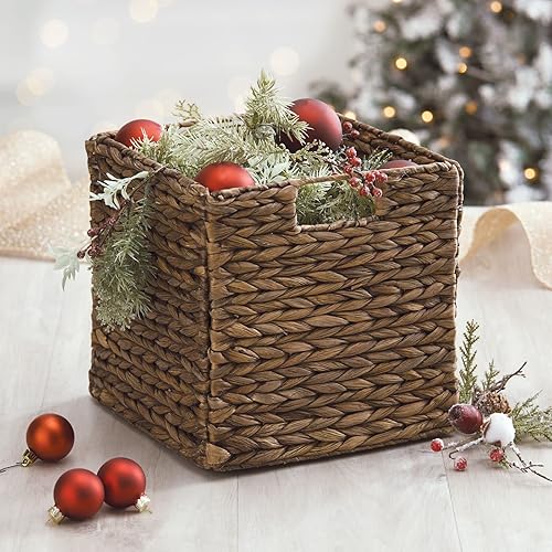 Miniatura 7 de mDesign Cesta organizadora de cubo de jacinto tejido natural con asas, almacenamiento para baño, estante de lavandería o cuarto de bebé, perfecta