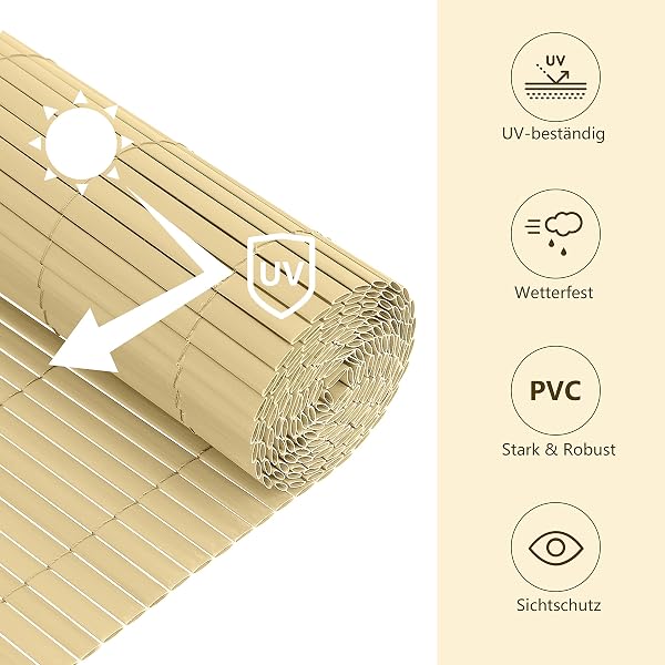 Ribelli Privacy Screen PVC Privacy Screen Privacy Screen Privacy Screen for Balcony Colour: Bamboo, Length: 4 m, Altitude: 120 cm - 5