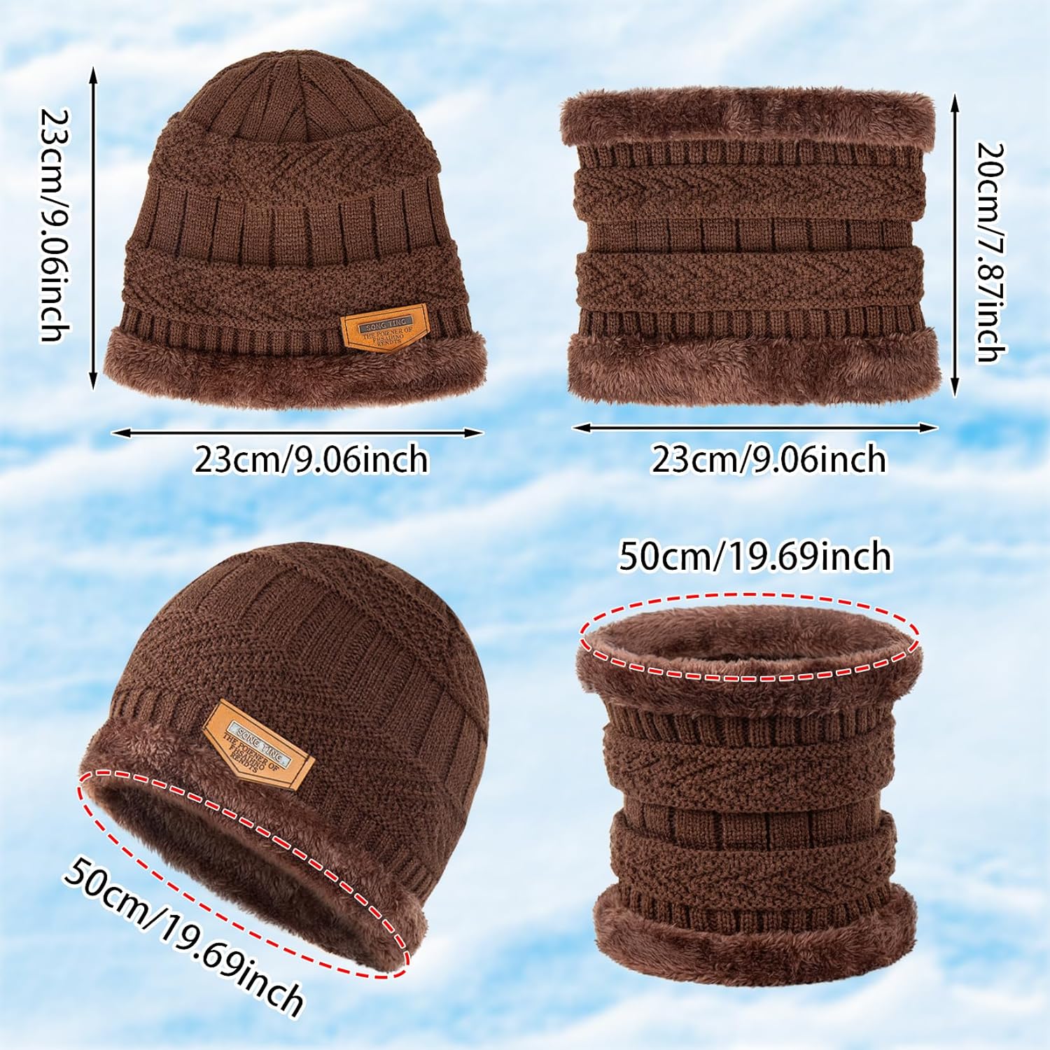 6Pcs Kids Winter Beanie Hat Neck Warmer Scarf Touchscreen Gloves 3-in-1 Winter Knitted Warm Set for 5-14 Years Boys Girls(Black & Brown) - Image 2