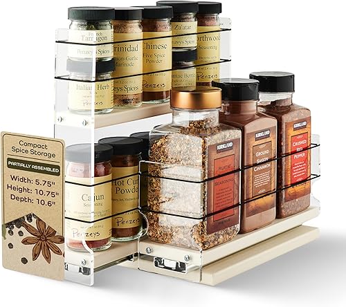 Vertical Spice - Estante de especias estrecho para armario de cocina con 2 cajones y 2 niveles - Capacidad para 20 tarros de especias - Organizador