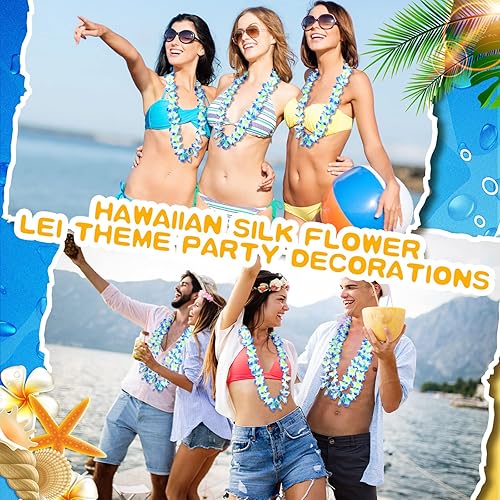 Miniatura 69 de 24 collares hawaianos Leis con flores tropicales Lei floral Luau decoraciones de fiesta hawaiana Luau collares de flores hawaianas Luau guirnalda