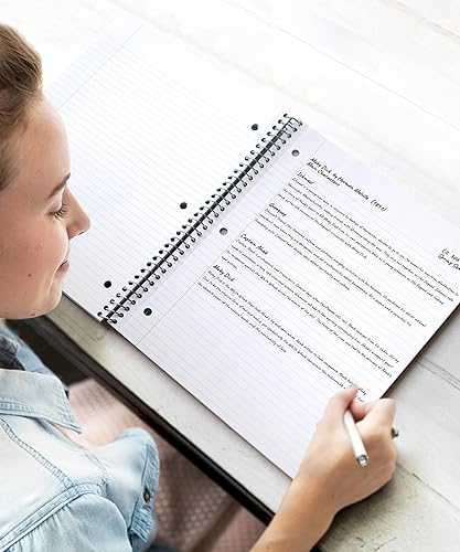 Miniatura 7 de Dunwell Cuaderno de espiral de 1 materia de 8.5 x 11 pulgadas, cubierta de plástico negro, 100 hojas, cuaderno de una materia con papel perforado,