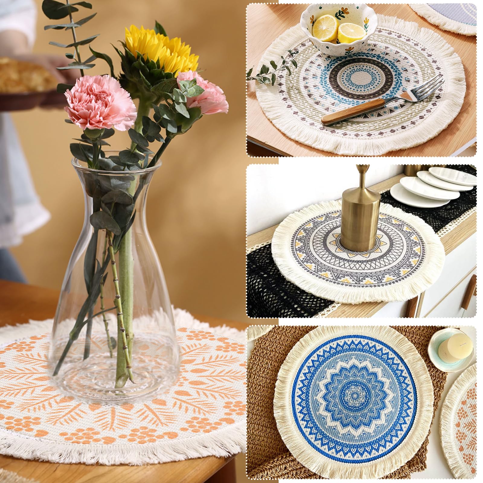 Set Di 6 Tovagliette Rotonde In Corda Di Cotone Intrecciata - 33 Cm - Antiscivolo E Resistenti Al Calore Per Cucina E Fattoria