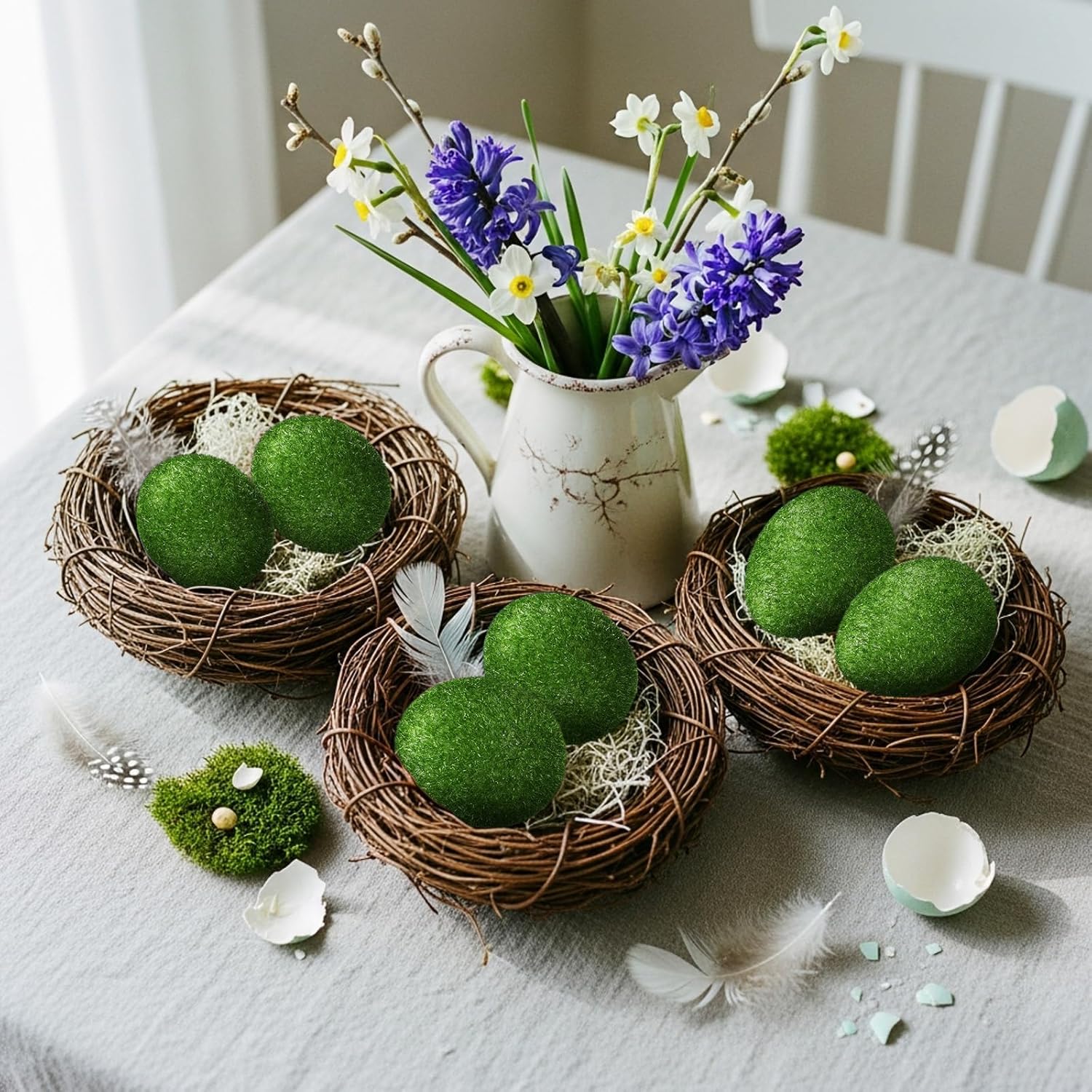Seenelling 30 Pcs Artificial Moss Easter Eggs 2 Inch Faux Green Easter Egg for Spring Table Centerpiece Vase Fillers, Fake Foam Egg Moss Ball for Home Party Garden Farmhouse Basket Decorations