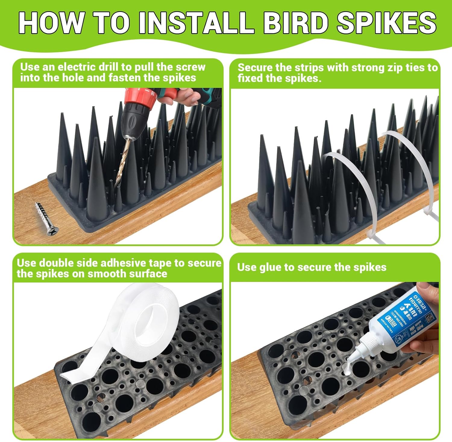 Plastic Bird Spikes Deterrent for Outside, Fence Spikes 20pack 19.7Feet Cat-Pigeon-Squirrel-Raccoon-Bird Deterrent Anti-Climb Spikes to Keep Away from Patio Porch Yard Garden Fence Roof Deck Backyard