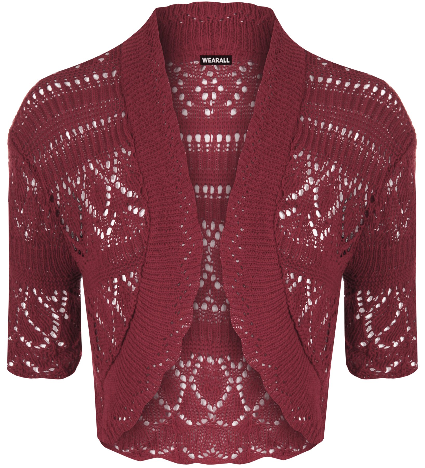 Wearall Women's Wine Crochet Shrug Knitted Bolero Top Cardigan - 12/14