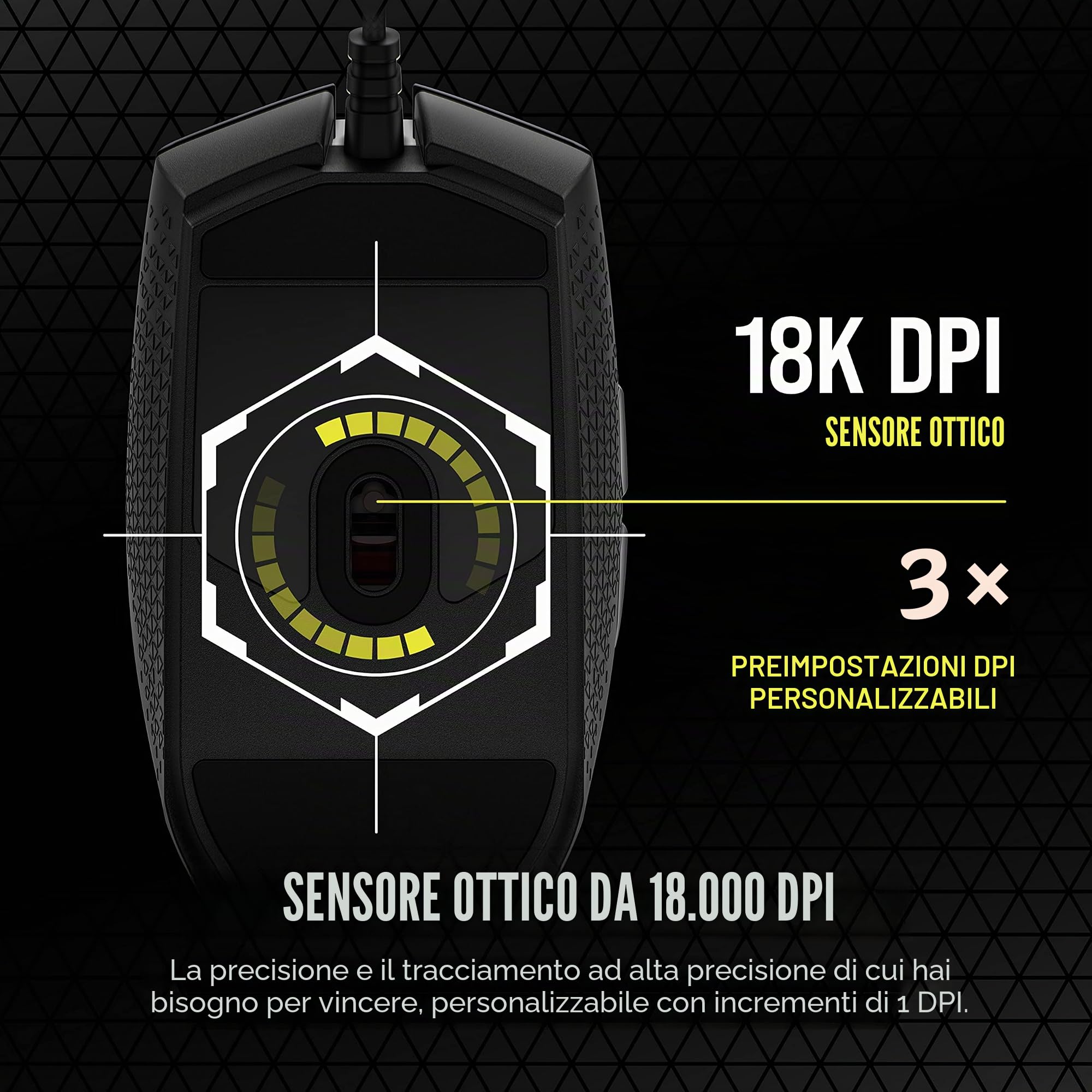 Corsair Katar Pro XT - Mouse da gioco ultra leggero, sensore ottico PixArt da 18 k DPI, illuminazione con rotella di scorrimento RGB, 6 pulsanti programmabili, cavo Paracord leggero, nero