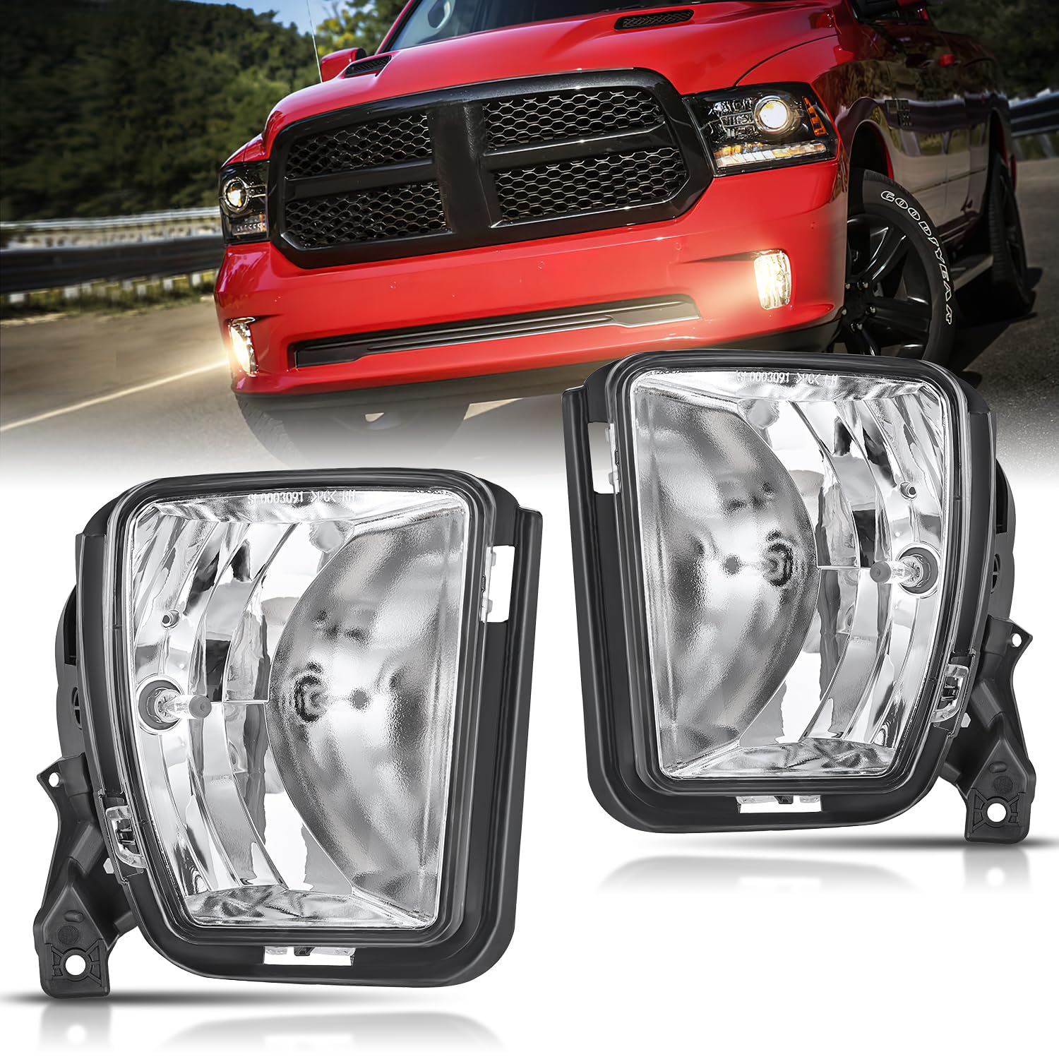 Nilight Fog Lights Assembly Compatible with 2013 2014 2015 2016 2017 2018 Dodge Ram 1500 2019-2021 RAM 1500 Classic (Not Fit for Rebel Model) Clear Lens w/9006 12V 55W