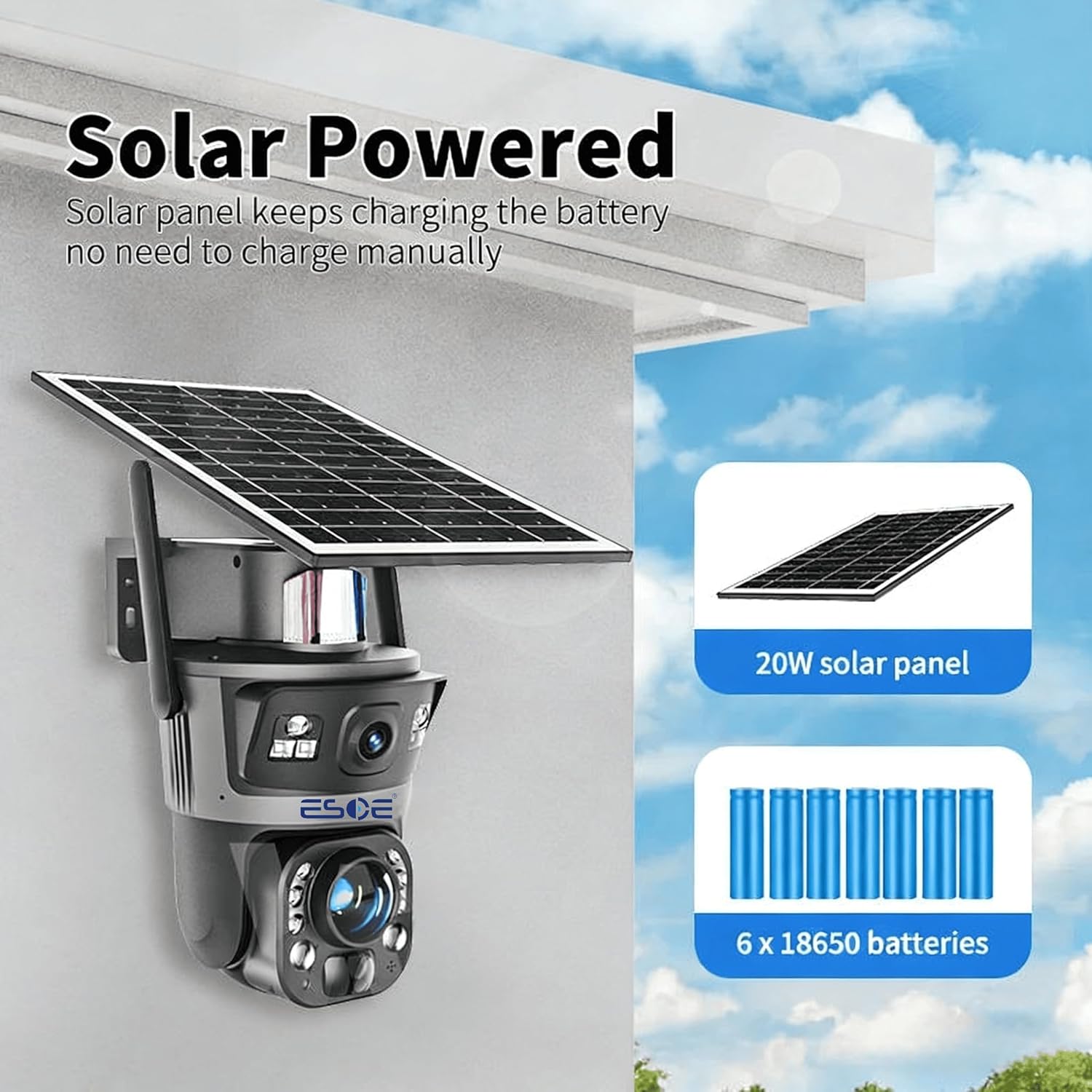 Ubox Dual-Lens 36X Optical Zoom Solar Security Camera, 6MP WIFI/4G Outdoor PTZ Camera with AI Human Detection, Two-Way Audio, Color Night Vision, Cloud & TF Card Storage (WiFi)