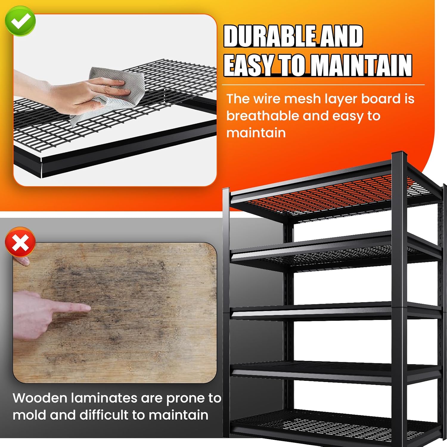 Garage Shelving Heavy Duty, Garage Storage Shelves 3000LBS Industrial Shelving Unit, Adjustable Metal Shelving, Steel Garag Organizer, Rack Shelf for Basement (1, 72 ”H×46”W×20.1”D)