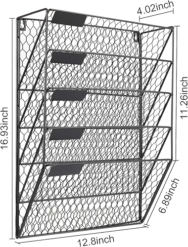Miniatura 10 de PAG Soporte de pared colgante para archivos, organizador de correo, alambre de pollo de metal, estante de literatura montado en la pared, 6 niveles,