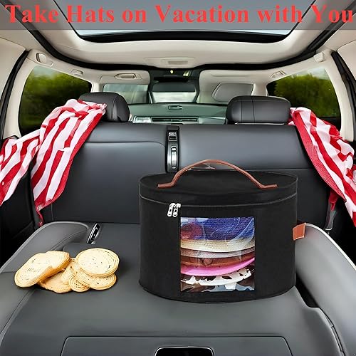 Miniatura 5 de Memfish Caja para sombreros, cajas de almacenamiento para mujer, organizador grande de viaje para sombreros redondos (negro)