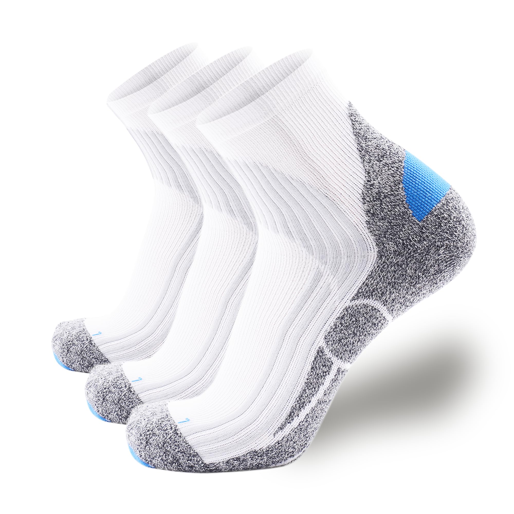 Extra Cushion Compression Socks Men, Coolmax Anti-Blister Padded Heel, Moisture Wicking Cushioned Quarter Socks for Tennis Golf Hiking Work (3 Pairs, White)