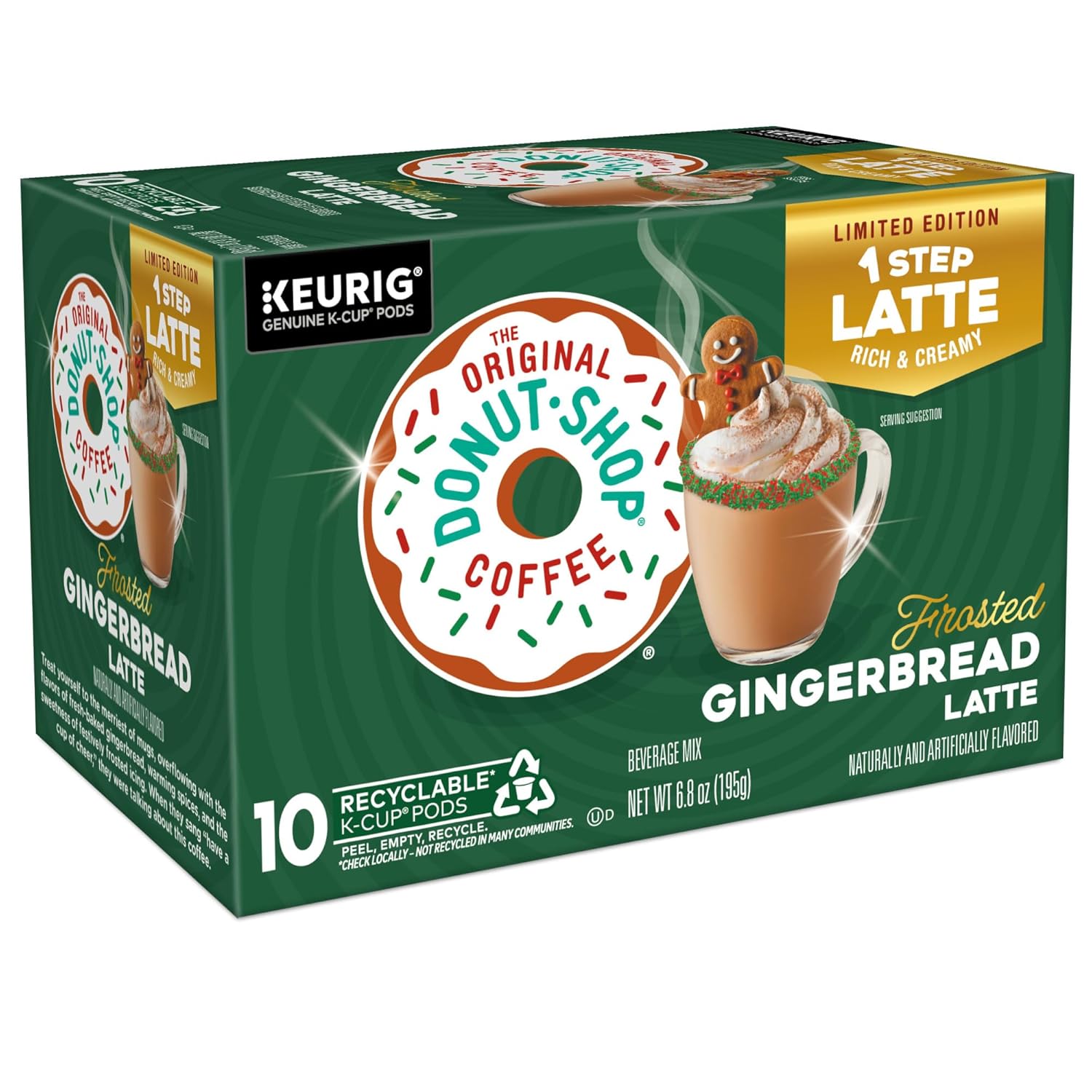 The Original Donut Shop One Step Latte, Frosted Gingerbread, Keurig Single Serve K-Cup Pods, 60 Count (6 Packs of 10)