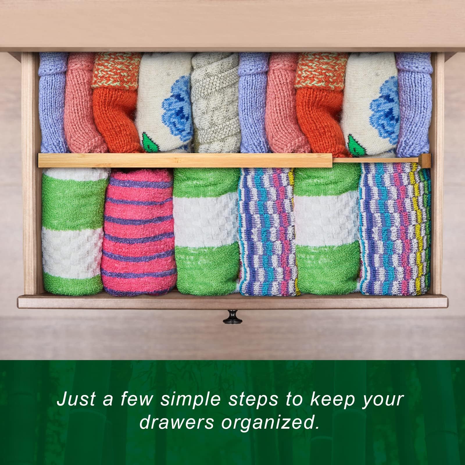Schubladenteiler aus Bambus, 11,8 cm hoch, verstellbar von 43,2 cm bis 55,9 cm, Schubladen-Organizer, erweiterbare Schubladentrenner aus Holz für Kleidung, Schlafzimmer, Kommode, Büro, 6 Stück (Beige)