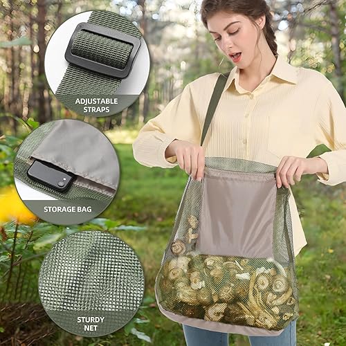 Miniatura 3 de Bolsa de caza de forraje de hongos (17 x 16 pulgadas) - Kit de forraje con bolsa de malla, correa de hombro ajustable, regalo ideal para