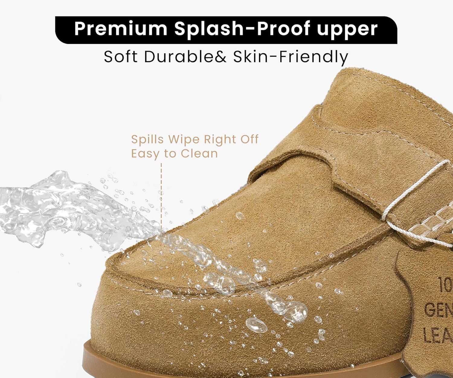 100% Genuine Leather Women's Suede Clogs Slip On Mules with Memory Foam Arch Suppor... - Image 3