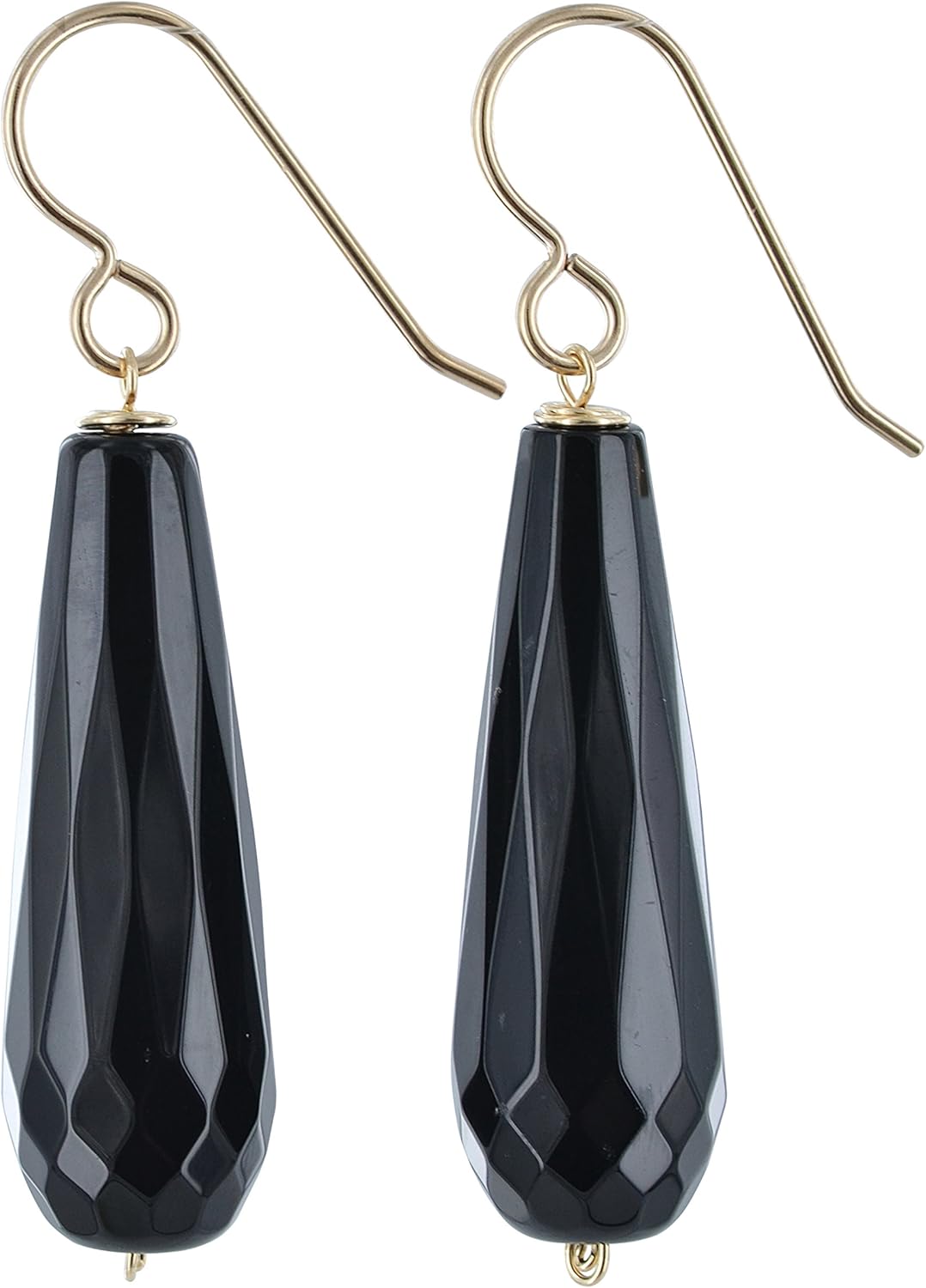 Black Onyx Gemstone 14K GF Dangle Drop Black Earrings